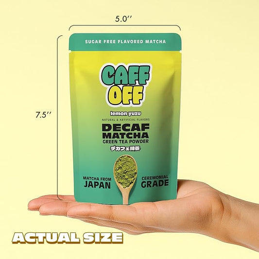 Caff Off Decaf Lemon Matcha Green Tea Powder From Japan – 3.52 oz / 100 g – Ceremonial Grade & Sugar-Free – No Fillers or Milk Powders – Naturally Decaffeinated Without Chemicals – Tested for Heavy Metals – First Harvest, Shade-Grown & Caffeine-Free Ma...