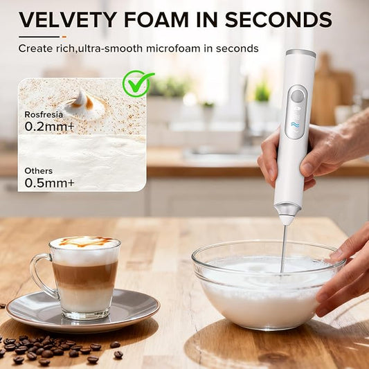 Milk Frother Handheld, 3-Speed Frother Wand USB-C Rechargeable, with 3 Detachable Whisks, Coffee Frother for Coffee,Latte, Cappuccino, Matcha, Hot Chocolate & Eggs, Electric Whisk Drink Mixer (White)