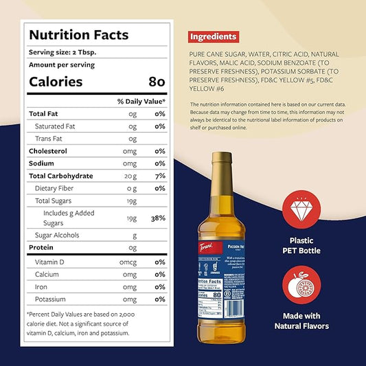 Torani Passion Fruit Syrup for Drinks, Flavoring for Iced Tea, Lemonade, Sodas, and Cocktails, Pump Included, 25.4 Oz