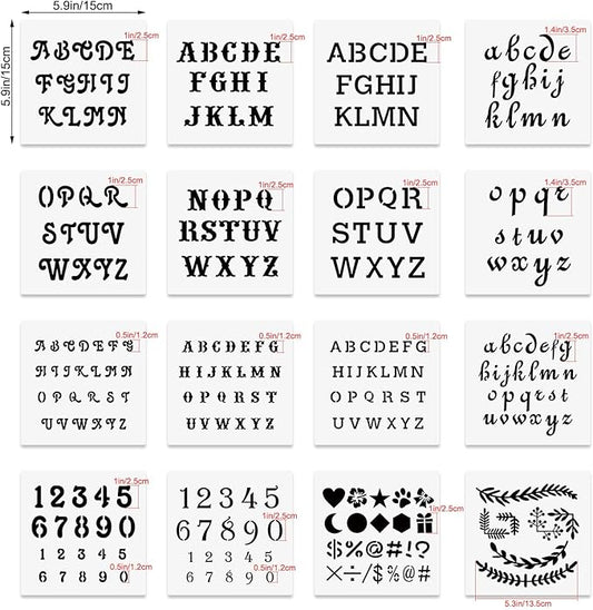 6x6in Alphabet Letter & Number Cookie Stencils for Royal Icing & Sugar Cookie Decoration - 16 Pcs Assorted Sizes