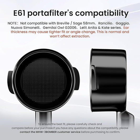 MHW-3BOMBER 58mm Bottomless Portafilter Fits E61, Flair 58, ECM, Rocket, Sanremo, Synesso, VBM Coffee Machines, 2 Ears Flat Espresso Portafilter with 18g Filter Basket, Astra BP7023L-OS