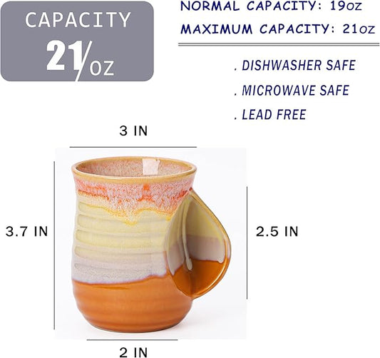 Mkour 21oz Large Ceramic Coffee Mugs, Handmade Tea Cups with Comfortable Handle for Office and Home, Microwave and Dishwasher Safe (Orange)