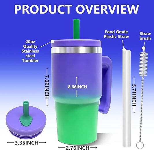 2PCS 20-OZ Insulated Water Bottle,Insulated Stainless Steel Tumbler,Reusable Cold Drink Thermos,BPA-Free, Double-Wall Stainless Steel Water Bottle (Purple Green Gradients, 20, Fluid Ounces)