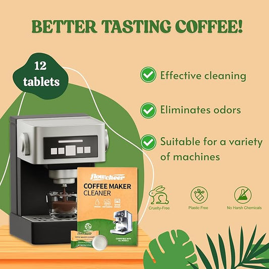 flowcheer Coffee Maker Cleaner & Descaler Tablets 12-Pack - Coffee Machine Tablets for Keurig,Nespresso,Jura, Breville, Ninja, Deep Cleaning Coffee Pot Cleaner and Descaler for All Espresso Machines