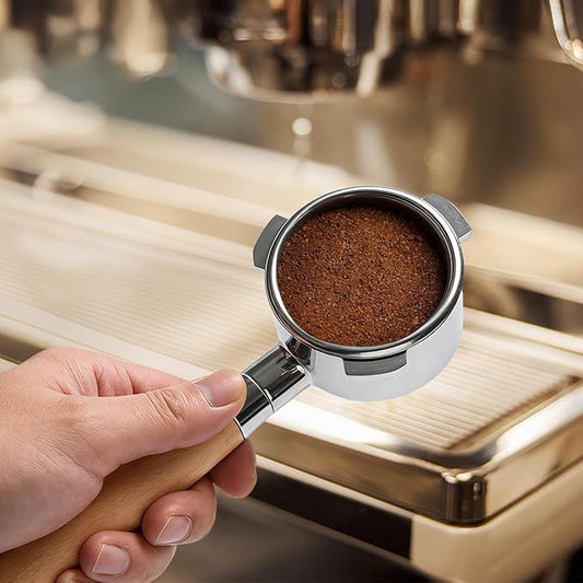 NKU 51mm Bottomless Portafilter 3 Ears with Puck Screen & Filter Basket, Natural Wood Handle, Fits CASABREWS CM5418 & 3700 Series Espresso Machines