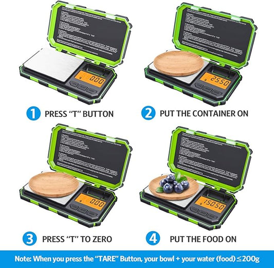 AMIR Digital Mini Scale, 200g /0.01g Pocket Scale, 50g Calibration Weight, Electronic Smart Scale, 6 Units, LCD Backlit Display, Tare, Auto Off, Stainless Steel (Battery Included)