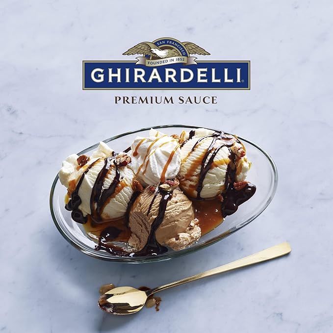 Ghirardelli Sea Salt Caramel Flavored Sauce, 87.3 Ounce Bottle with Ghirardelli Stamped Barista Spoon & Pump