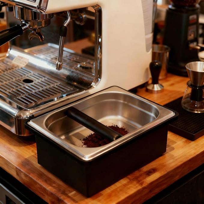Coffee Knock Box Espresso Accessories, Stainless Steel Coffee Grounds Container, Large Coffee Puck Knock Box for Espresso Machine Accessories, 11.02 x 6.88 x 4.3 inch