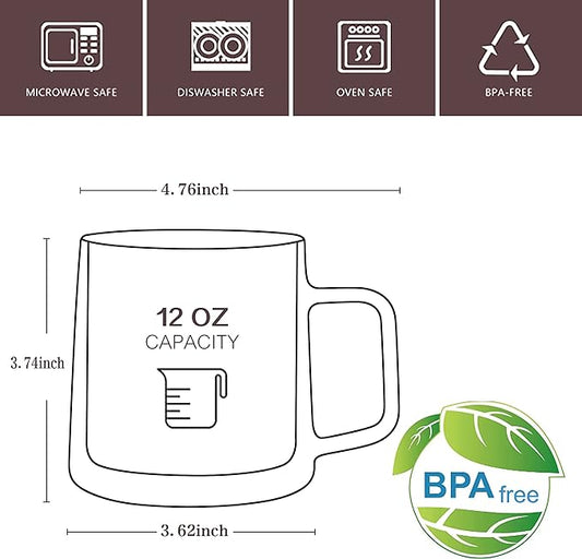 CNGLASS 12oz Glass Coffee Mugs,Double Wall Insulated Glass Cups with Handle,Clear Espresso Mugs for Latte,Cappuccino,Tea Bag,Set of 4