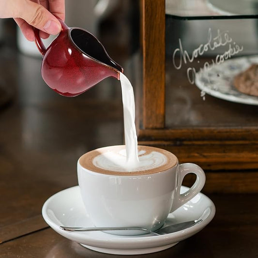 ABOOFAN Ceramic Milk Pitcher with Handle and Spout Small Creamer Pitcher for Coffee Tea and Sauce 2.13 Inch Elegant European Style Pouring Pot for Home and Cafe Use