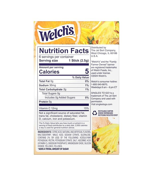 Welchs Orange Pineapple Drink Mix - Pack of 3-6 Singles To Go - 18 Total Servings - Zero Sugar, Low Calorie