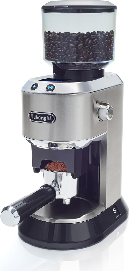 De'Longhi Dedica Conical Burr Grinder with Portafilter Attachment, 6.9 x 11.2 x 18.1 inches, Silver