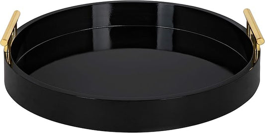 Kate And Laurel Lipton Modern Round Tray, 18" Diameter, Black and Gold, Decorative Accent Tray for Storage and Display
