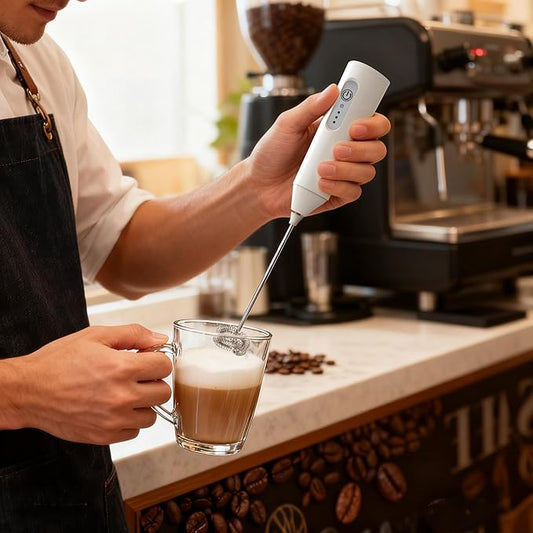 Puraville Rechargeable Milk Frother Handheld, 3 Speeds Electric Whisk Drink Mixer with Stand, Type-C Charging BPA Free for Coffee, Latte, Cappuccino, Egg, Cream, White