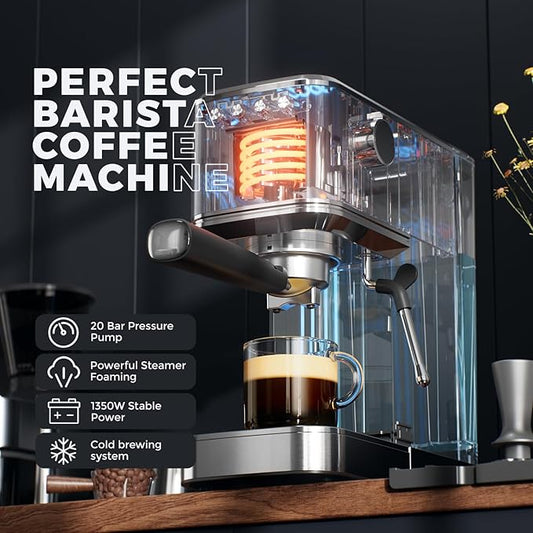Espresso Machine with Rapid Cold Brew, Hot & Iced Coffee Machine, Espresso Maker with Milk Frother Steam Wand, One Touch Control with 41oz Water Tank for Latte, Cappuccino, Gift