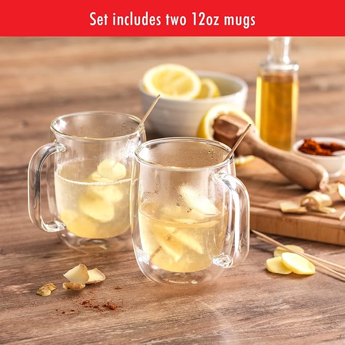ZWILLING Sorrento Plus 2-pc Double-Wall Glass Coffee Mug Set, 12-oz, 355ml, Clear