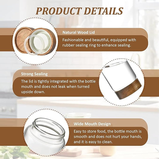3 Pack 50 fl oz/1500 ml Clear Glass Storage Canister with Airtight Wooden Screw On Lid, Large Tall Decorative Glass Container Jar Set for Coffee, Nut, Tea, Candy, Cookie, Cereal, Sugar, Flour