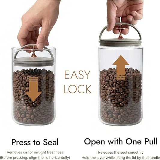 carrotez Vacuum Sealed Coffee Bean Container – 1.5 L (50.7 oz) Ecozen Airtight Food Storage Canister with Easy-Release Lever, Durable Space-Saving Design for Kitchen Countertop