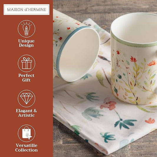 Maison d' Hermine Coffee Mug with Handles Fine Bone China Mugs Pack of Two Tea Cups for Hot Beverages Cappuccino Latte Home Restaurant Office Perfect for Gift (Colmar, 12 Ounce)