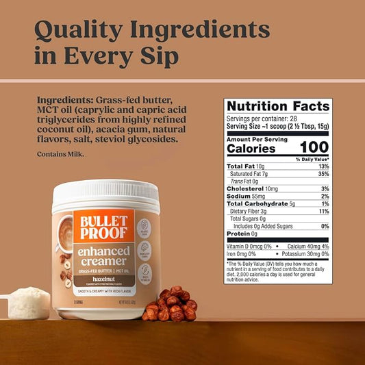 Bulletproof Hazelnut Creamer, 14.8 Ounces, Keto Coffee Creamer with MCT Oil and Grass-Fed Butter