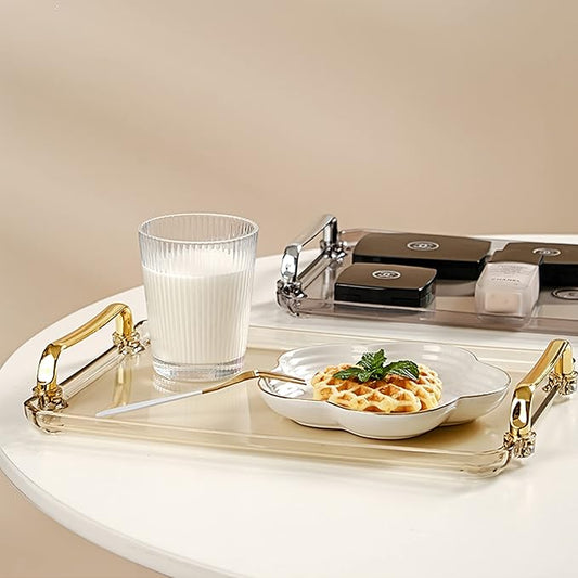 Acrylic Serving Tray with Handles Ottoman Countertop Decorative Tray Serving Tray Spill-Proof Tray for Coffee Table Living Room Bedroom 16 x 9 x 0.8 inches - (Transparent Color)