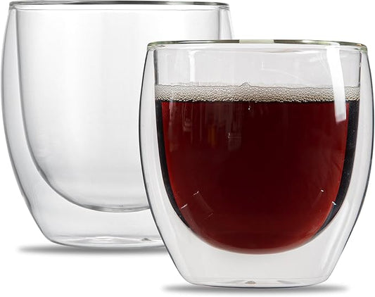 Restaurantware Coffee Cup 12 Pack of 8.45 oz Insulated Double-Wall Glass Borosilicate Coffee Cup Espresso Shot Dishwasher Safe For Hot Drinks