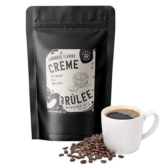 Crème Brûlée Flavored Coffee – Silky Vanilla Custard & Caramelized Sugar Notes | Whole Bean, Ground, or Decaf | Medium Roast Arabica | Gourmet Dessert-Inspired Blend | 1lb Bag by Wander Coffee