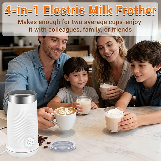 Milk Frother, 4-in-1 Electric Milk Steamer with Warm and Cold Foam Maker, Milk Heater and Warmer Hot & Cold Milk Foamer Maker for Latte Coffee Chocolate