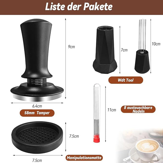 58mm Espresso Accessories Kit, Espresso Tamper Tools, 58mm Tamper with Espresso Distribution Tool and Silicone Tamper Mat, Coffee Tamper Set, Espresso Machine Accessories for 58mm Portafilters