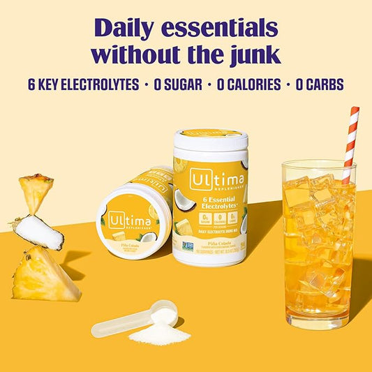 Ultima Replenisher Mocktini Electrolyte Powder Drink Mix – Sugar Free – Piña Colada, 90 Servings – Hydration Powder with 6 Electrolytes and Trace Minerals – Keto Friendly, Non-GMO