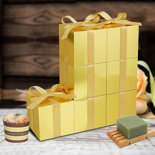 100 Pack Small Gift Boxes, 4x4x4 Inches Favor Boxes Gold Paper Gift Boxes with Lids for Presents, Crafting, Cupcake Boxes, Gifts, Candy Boxes for Wedding Party Bridal Shower Baby Shower Favors