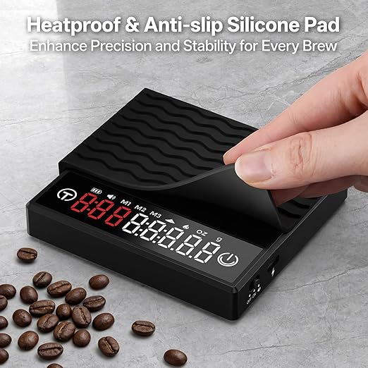 Mini Coffee Scale with Timer, USB-C Rechargeable Espresso Scale, 2kg/70oz Capacity, 0.1g Accuracy, Acurate Scale for Espresso and Pour-Over, 3 Modes, Mini Scale for Espresso, Black Color