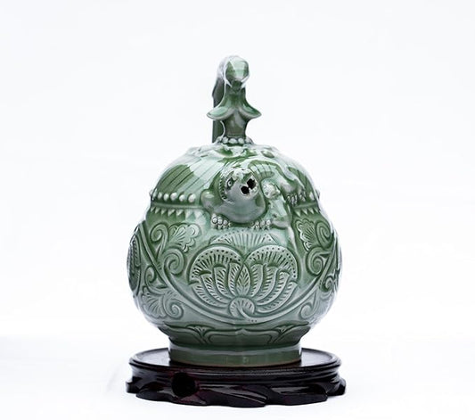 Celadon Inverted Flow Teapot - Handcrafted Chinese Traditional Ceramic Tea Pot with Intricate Carvings, Collectible Art Piece & Functional Teaware