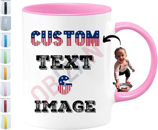 Custom Coffee Mug with Photo, Text, or Logo | Personalized Ceramic Mug 11oz | Customizable Gift for Men, Women | Unique Gift for Birthdays, Holidays, Christmas | White - Pink