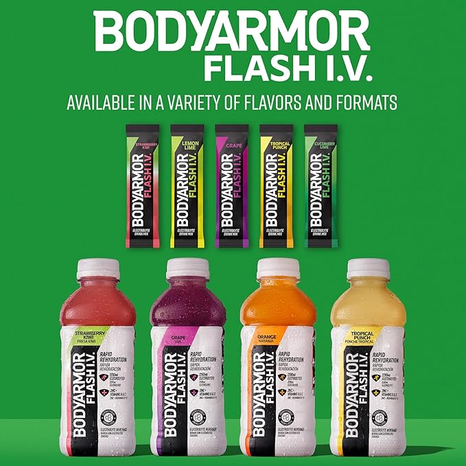 BODYARMOR Flash IV Electrolyte Packets, Lemon Lime - Zero Sugar Drink Mix, Single Serve Packs, Coconut Water Powder (6 Count) (Pack of 2)