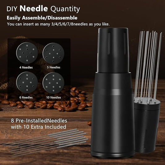 WDT Tool Espresso Distributor Accessory kit &1.7mm Thickness 150μm Mesh Puck Screen & 8 Magnets dosing ring Compatible with Portafilter (WDT +51MM Black dosing ring&puck screen)