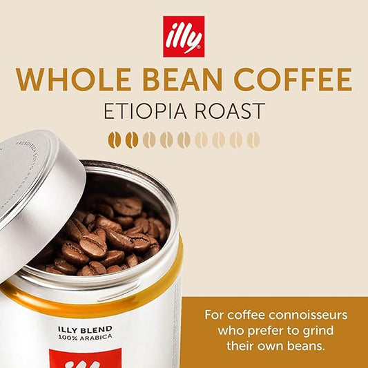 illy Whole Bean Coffee, Etiopa Single Origin Light Roast, 100% Arabica, Premium Italian Coffee, Ideal for Espresso, Drip, Moka and French Press Brewing, 8.8oz, 6 Pack