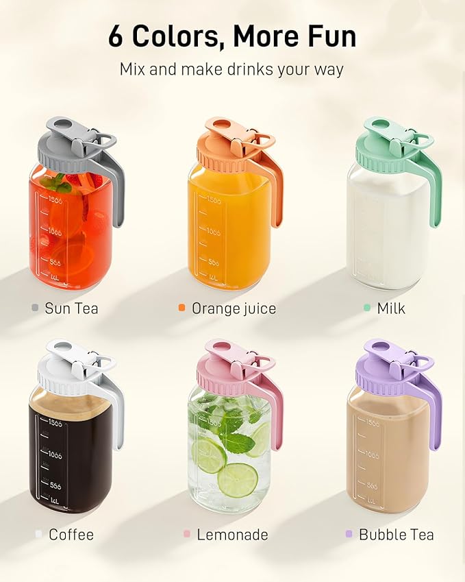 OneDream 2 Pack Glass Pitcher with Lid, 64 oz Sun Tea Glass Jar for Outside, Large Mason Jar Wide Mouth, Iced Tea Pitcher for Cold Beverages, Breast Milk