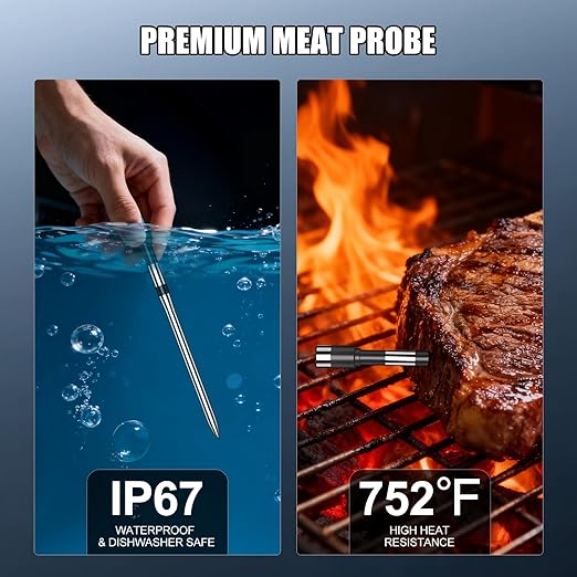 Wireless Meat Thermometer with Smart Alerts & 800Ft Bluetooth Range - 2 Probes Grill Thermometer with Standalone Base, NIST Certified ±0.5°F Accuracy, LCD Backlit Screen for Oven, BBQ, Smoker, Kitchen