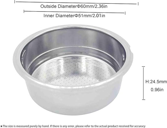 51mm Pressurized Portafilter Basket, Stainless Steel, 2 Cup Capacity, Compatible with Gevi/CASABREWS/CAPRESSO