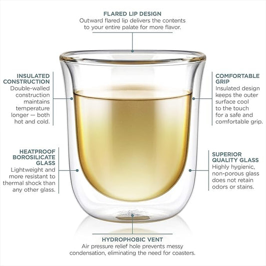 Teabloom Tulip Insulated Glasses for Tea, Espresso and Other Beverages - Double Walled Heatproof Glass Maintains Drinks Hot/Cold, 6 oz (Set of Two)