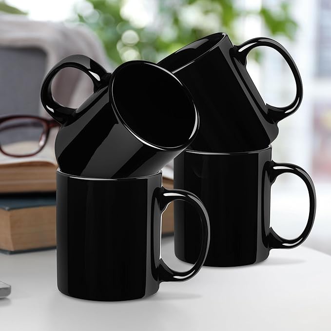 DISCOUNT PROMOS Ceramic Mugs – 11 oz. Set of 10, Personalized Bulk Pack, Perfect for Hot or Iced Drinks, Gaming – Black