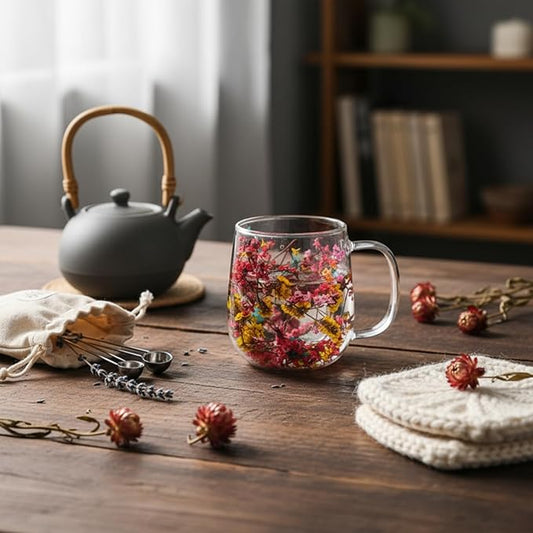 Double Wall Glass Flower Coffee Cups Tea Mug For Women