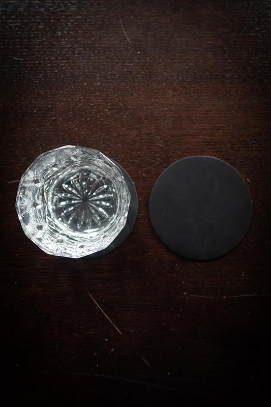 Real Natural Grain Leather Coasters – Durable Non-Slip (Black) Distressed Design, Set of 6 for Table Protection in Home, Office, Kitchen, and Bar