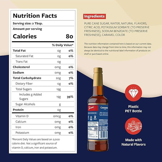 Torani Coffee Syrup, Cinnamon Flavored Syrup for Drinks, Pump Included, 25.4 Fl Oz