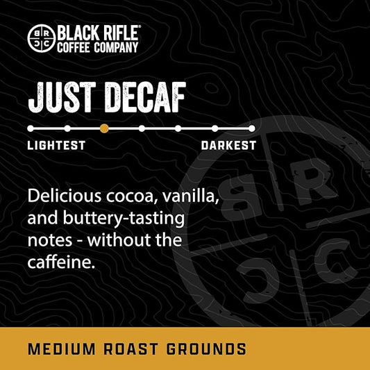 Black Rifle Coffee Company Just Decaf, 12oz Bag, Ground Coffee Medium Roast - Roasted Blend Made from Arabica Beans - Colombian & Brazilian Beans - Veteran Founded & American Made