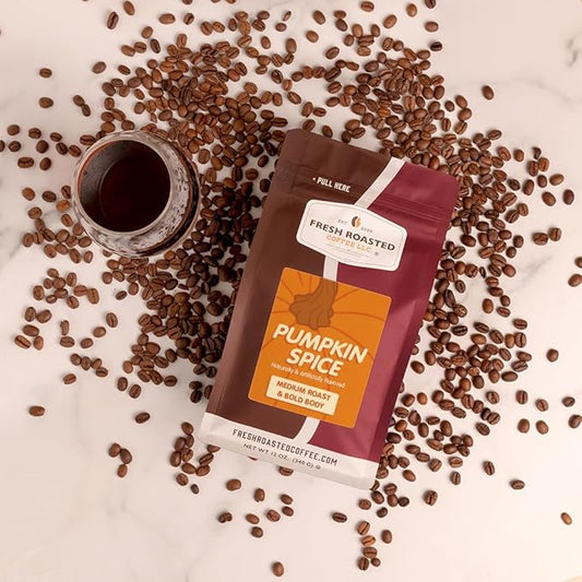 Fresh Roasted Coffee, Pumpkin Spice Flavored Coffee, 12 oz, Medium Roast, Kosher, Ground