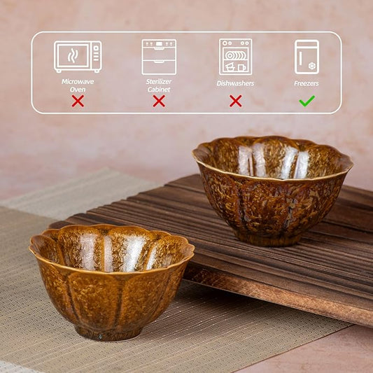 KAMMAK Ceramic Tea & Coffee Cups Set of 2 - Vintage Crystalline Glaze Espresso Mugs, 4.7oz Hand Painted for Afternoon Tea or Coffee, Birthday Gift for Women Men, Flower-shaped Cup