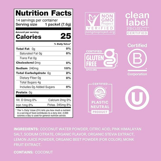 Cure Hydration | Plant-Based Electrolyte Drink Mix | No Added Sugar | FSA-HSA | Dehydration Relief Powder Made with Coconut Water | Non-GMO | Vegan | Pouch of 14 Packets - Watermelon