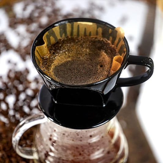 Pour Over Ceramic - Coffee Dripper Ceramic Coffee Maker with 3 Holes Flat Bottom, Porcelain Slow Filter Cone for Travel, Camping, Office, Home, Coffee Maker Brew, Black
